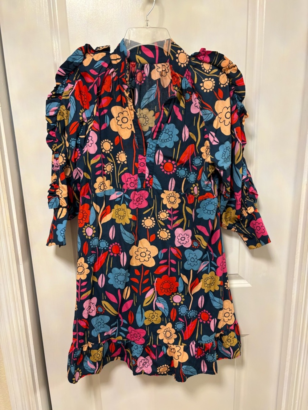 Women’s Navy Floral Ruffle Dress - Multicolor